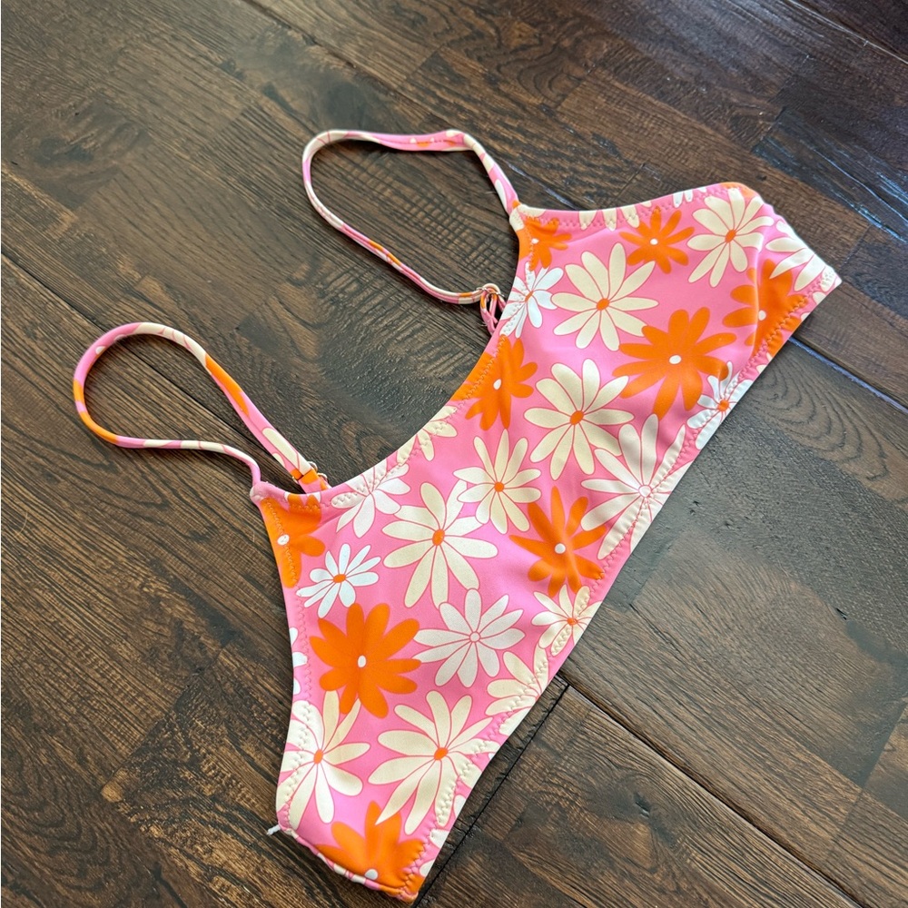 SHEIN Orange Pink Floral Bikini Top and bottom  Size M
